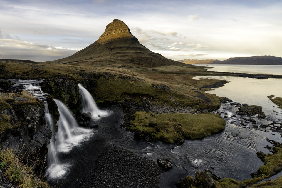 Kirkjufell mountain and Kirkjufellsfoss waterfall in Iceland